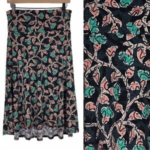 LULAROE Azure Skirt Floral Leaves Leaf Dot Boho Knee Length Stretchy Size Medium